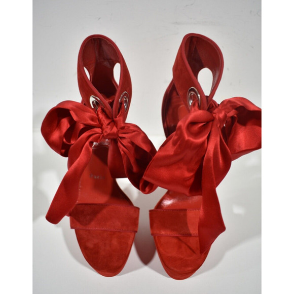 Christian Louboutin Torrida Alta 150 Loubi Red Silk Platform Sandal Heel Pump 42 - Picture 7 of 12